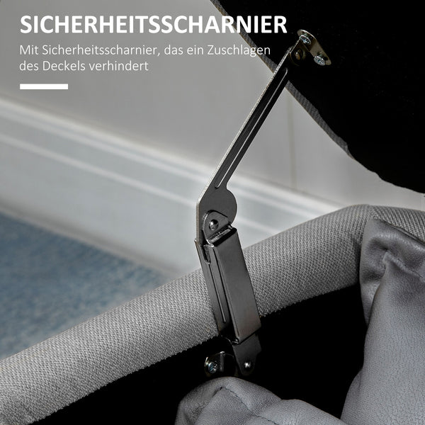 Sitzbank mit Stauraum belastbar bis 150kg Leinenoptik grau