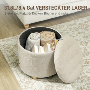 Sitzbank mit Stauraum & Kaschmiroptik Holzrahmen Ø45x41cm Cremeweiss