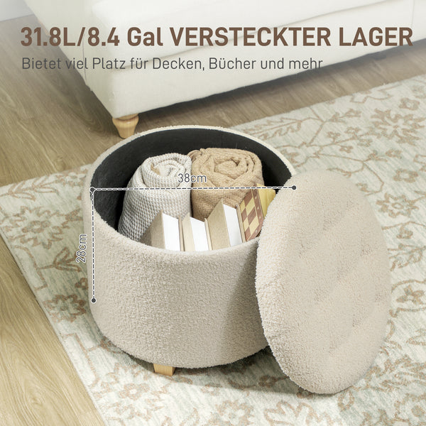 Sitzbank mit Stauraum & Kaschmiroptik Holzrahmen Ø45x41cm Cremeweiss