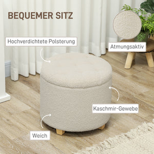 Sitzbank mit Stauraum & Kaschmiroptik Holzrahmen Ø45x41cm Cremeweiss