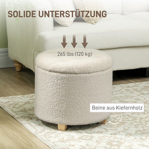 Sitzbank mit Stauraum & Kaschmiroptik Holzrahmen Ø45x41cm Cremeweiss