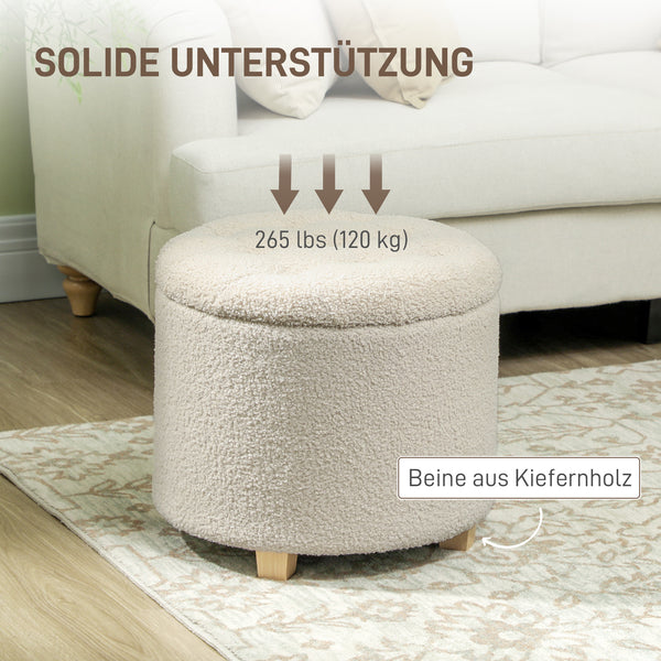 Sitzbank mit Stauraum & Kaschmiroptik Holzrahmen Ø45x41cm Cremeweiss