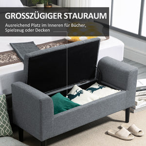Sitzbank mit Stauraum Leinenoptik bis 130kg Hellgrau