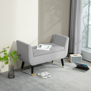 Sitzbank mit Stauraum Samtoptik 107x42x65cm Hellgrau