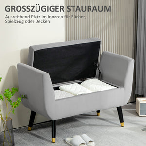 Sitzbank mit Stauraum Samtoptik 107x42x65cm Hellgrau
