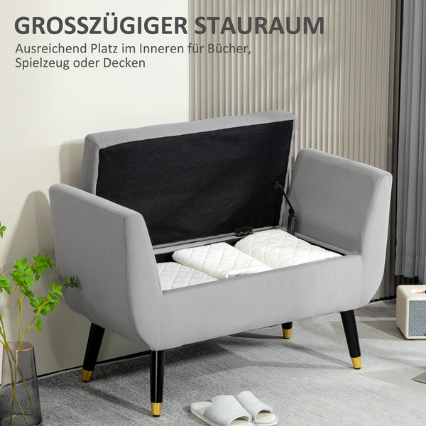 Sitzbank mit Stauraum Samtoptik 107x42x65cm Hellgrau