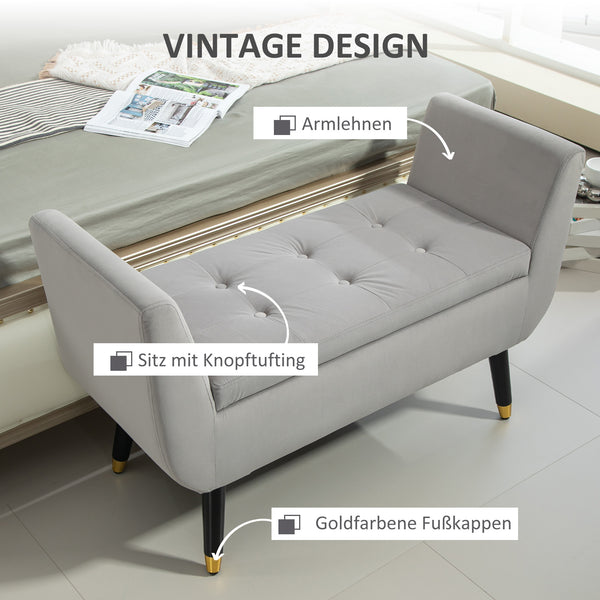 Sitzbank mit Stauraum Samtoptik 107x42x65cm Hellgrau