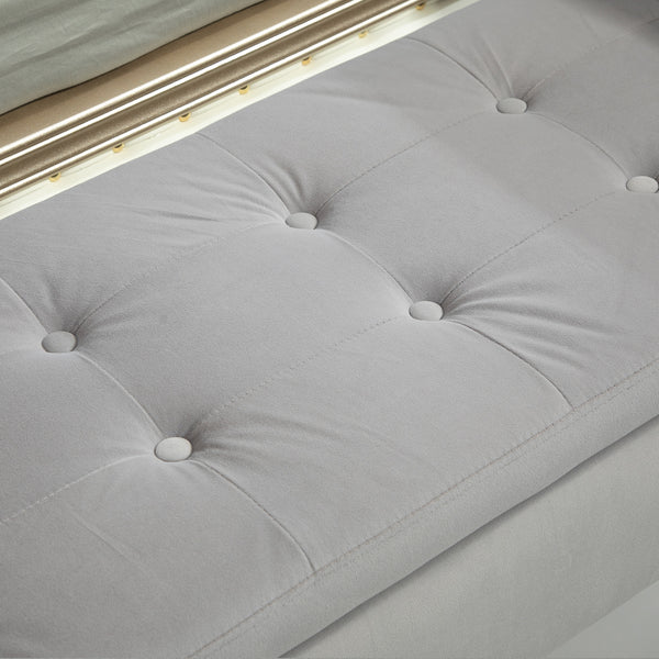 Sitzbank mit Stauraum Samtoptik 107x42x65cm Hellgrau