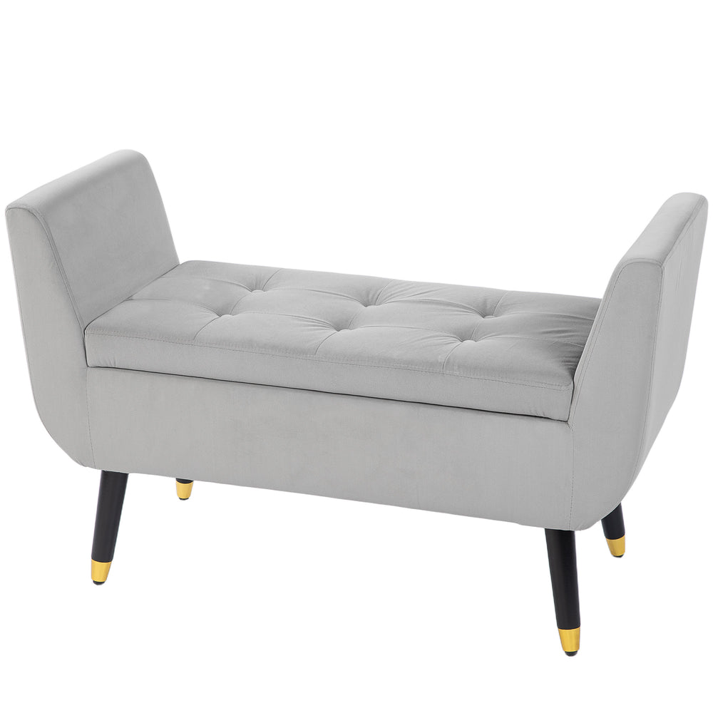 Panca contenitore, effetto velluto, 107x42x65cm, grigio chiaro
