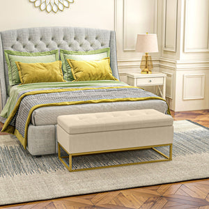 Sitzbank mit Stauraum Samtoptik für Wohnzimmer Beige