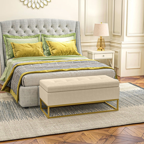 Sitzbank mit Stauraum Samtoptik für Wohnzimmer Beige