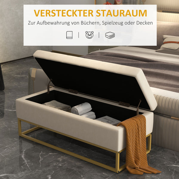 Sitzbank mit Stauraum Samtoptik für Wohnzimmer Beige