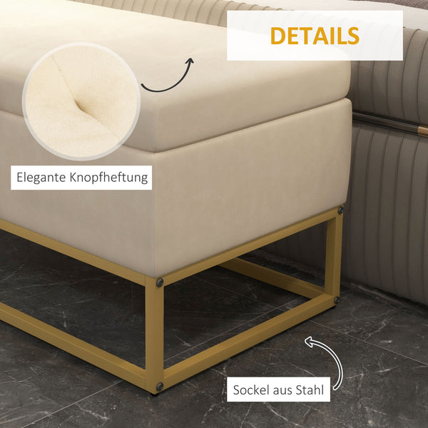 Sitzbank mit Stauraum Samtoptik für Wohnzimmer Beige