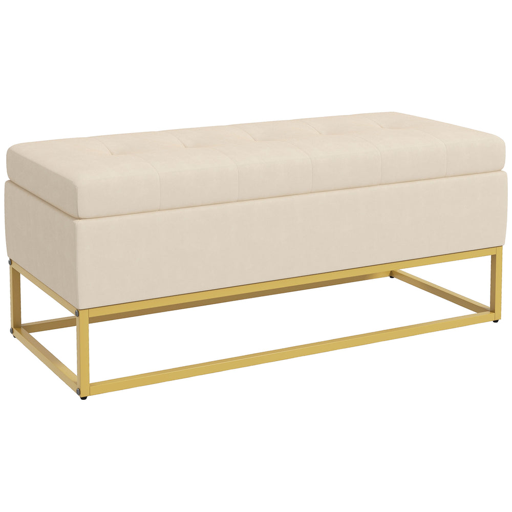 Panca contenitore effetto velluto per soggiorno, beige