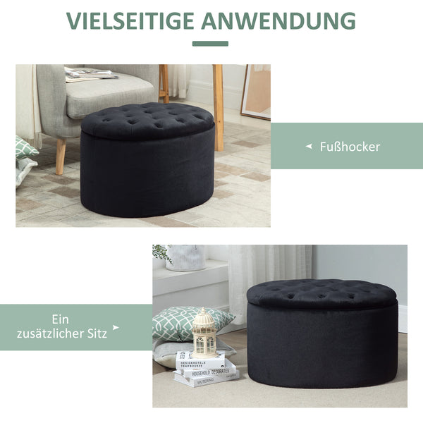 Sitzbank mit Stauraum für Wohnzimmer Samtoptik schwarz