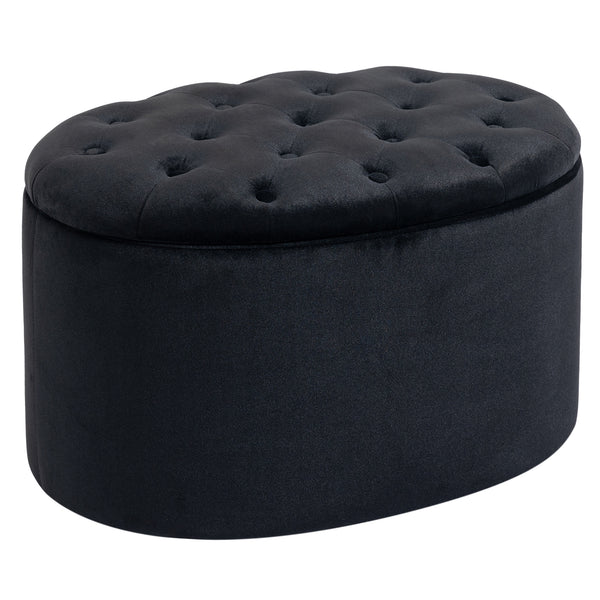 Sitzbank mit Stauraum für Wohnzimmer Samtoptik schwarz