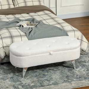 Sitzbank Teddysamtoptik mit Stauraum Metallrahmen 114x47x46.5cm Weiss