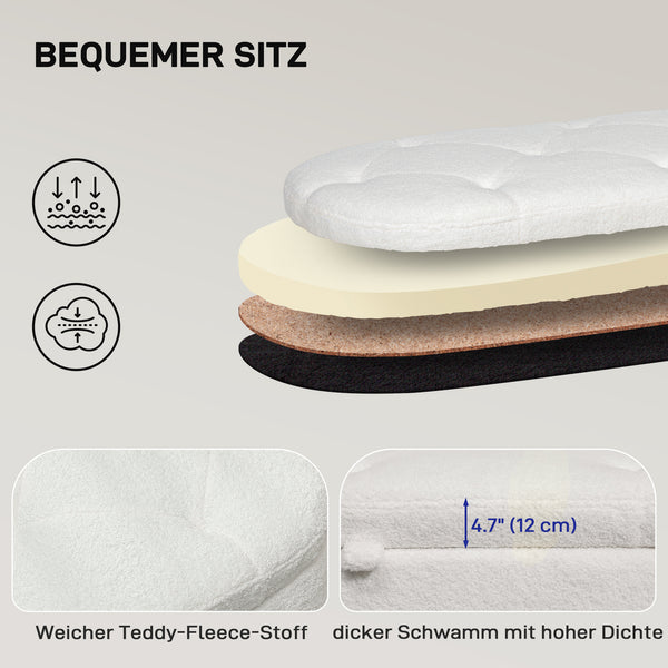 Sitzbank Teddysamtoptik mit Stauraum Metallrahmen 114x47x46.5cm Weiss