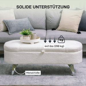 Sitzbank Teddysamtoptik mit Stauraum Metallrahmen 114x47x46.5cm Weiss