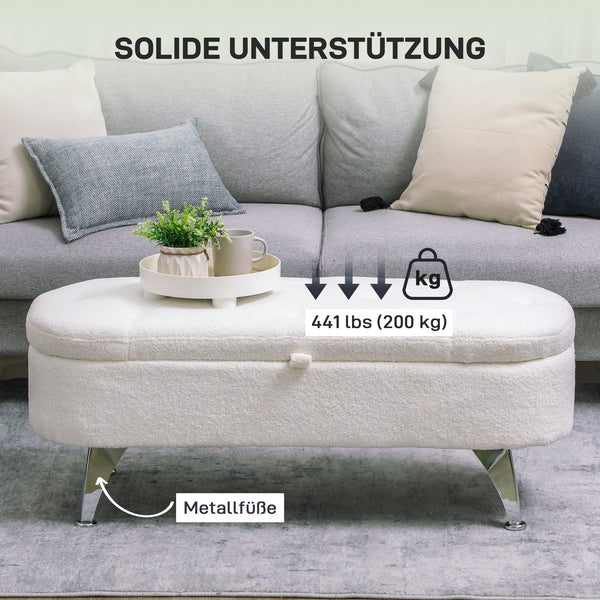 Sitzbank Teddysamtoptik mit Stauraum Metallrahmen 114x47x46.5cm Weiss