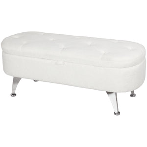 Sitzbank Teddysamtoptik mit Stauraum Metallrahmen 114x47x46.5cm Weiss