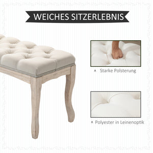 Sitzbank Polsterbank Vintage aus Gummiholz & Leinen Beige