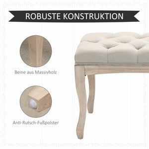 Sitzbank Polsterbank Vintage aus Gummiholz & Leinen Beige
