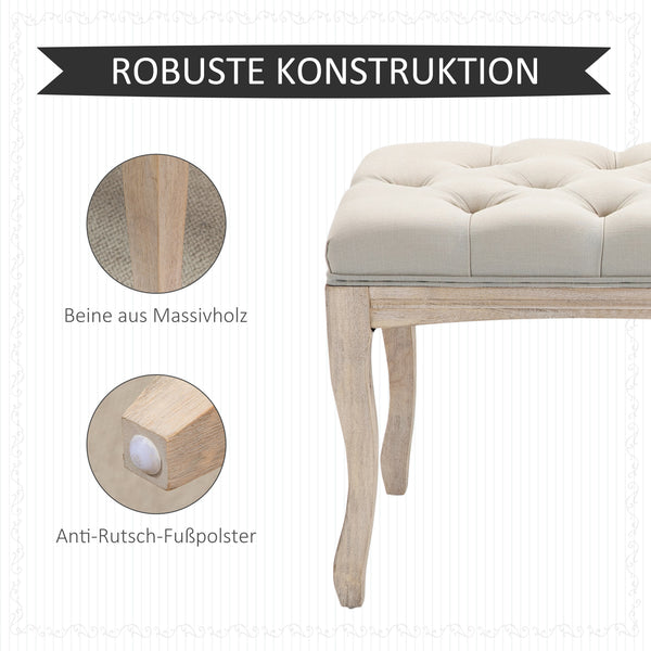 Sitzbank Polsterbank Vintage aus Gummiholz & Leinen Beige