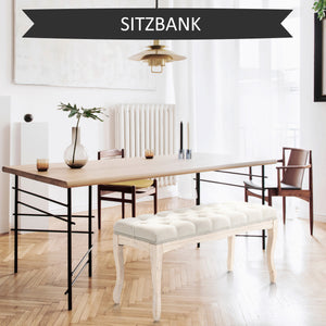 Sitzbank Polsterbank Vintage aus Gummiholz & Leinen Beige