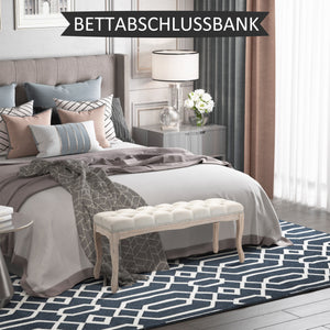 Sitzbank Polsterbank Vintage aus Gummiholz & Leinen Beige