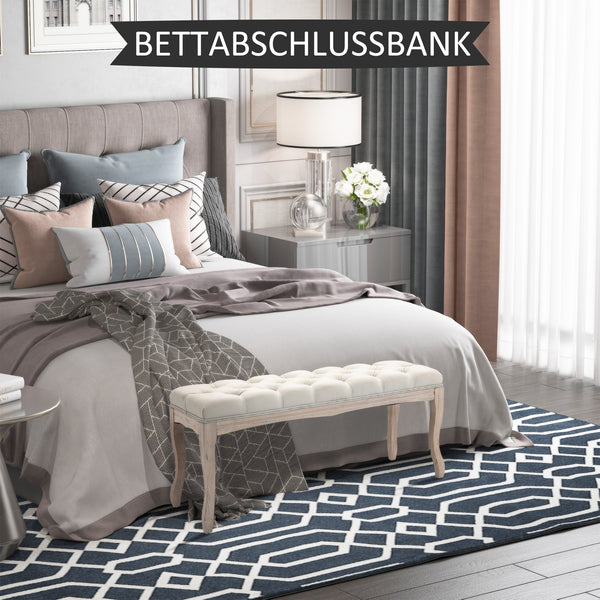 Sitzbank Polsterbank Vintage aus Gummiholz & Leinen Beige
