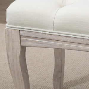 Sitzbank Polsterbank Vintage aus Gummiholz & Leinen Beige