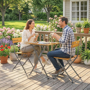 Sitzgruppe klappbar für 2 Personen für Balkon und Terrasse aus Teak