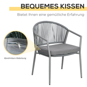 Sitzgruppe 2 Sessel mit Couchtisch Stahlrahmen Grau
