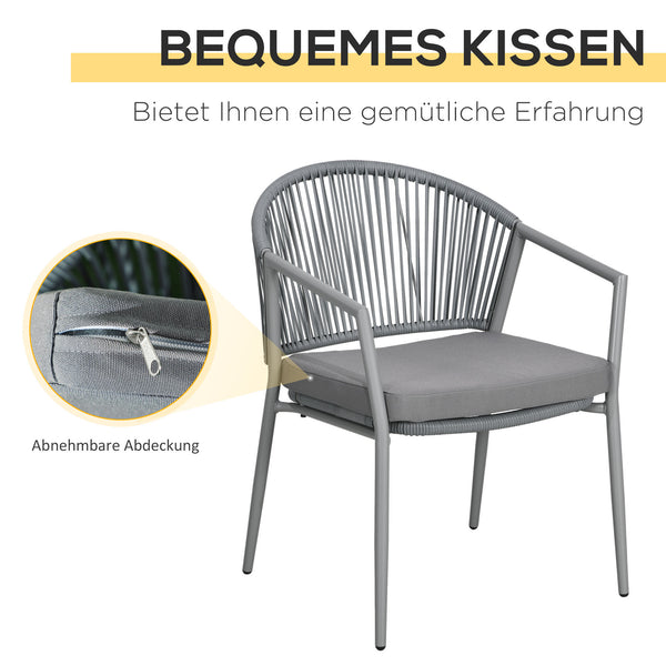 Sitzgruppe 2 Sessel mit Couchtisch Stahlrahmen Grau