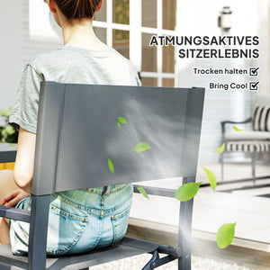 Sitzgruppe mit Glastisch und 4 klappbaren Stühlen 5-teilig grau