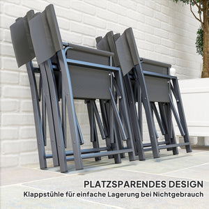 Sitzgruppe mit Glastisch und 4 klappbaren Stühlen 5-teilig grau
