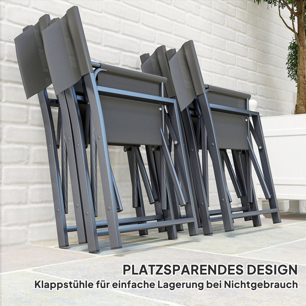 Sitzgruppe mit Glastisch und 4 klappbaren Stühlen 5-teilig grau