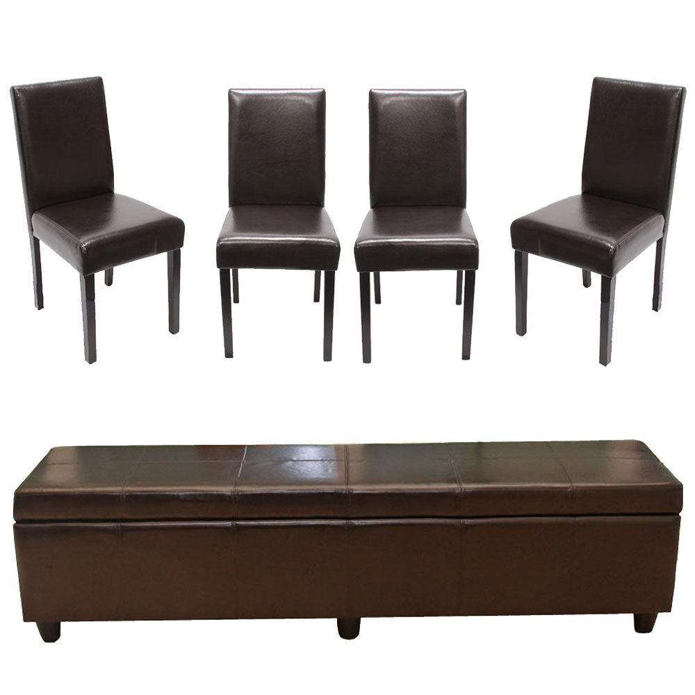 Sitzgruppe Bank mit Aufbewahrung 4 Stühle Leder braun