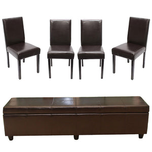 Sitzgruppe Bank mit Aufbewahrung 4 Stühle Leder braun