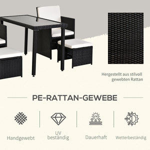 Sitzgruppe Garten mit Kissen 11-teilig Polyrattan schwarz