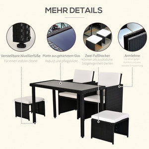 Sitzgruppe Garten mit Kissen 11-teilig Polyrattan schwarz
