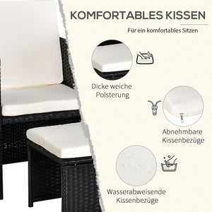 Sitzgruppe Garten mit Kissen 11-teilig Polyrattan schwarz