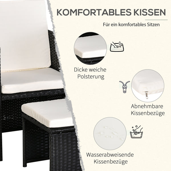 Sitzgruppe Garten mit Kissen 11-teilig Polyrattan schwarz