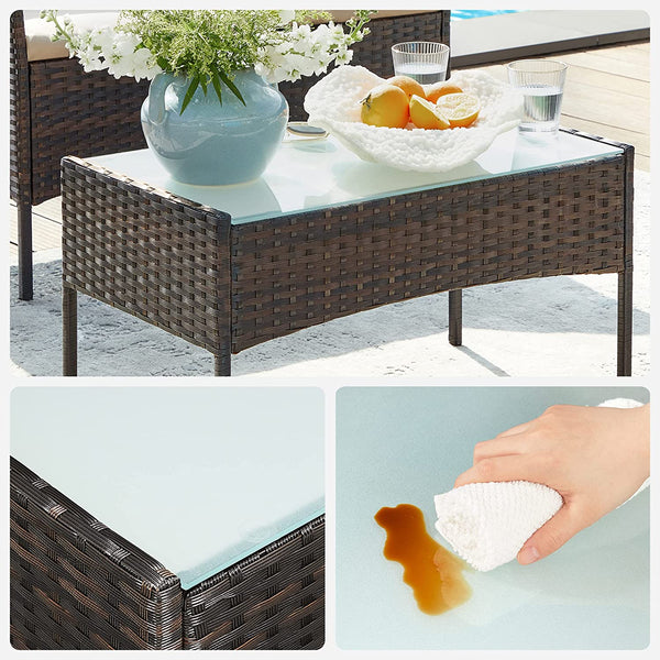 Sitzgruppe Rattan Gartenbank Gartensessel Gartentisch 4-teilig Rattan Natur