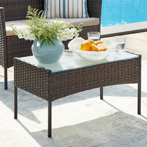 Sitzgruppe Rattan Gartenbank Gartensessel Gartentisch 4-teilig Rattan Natur