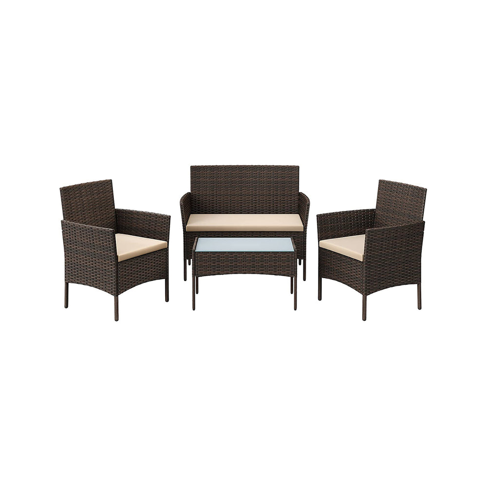 Sitzgruppe Rattan Gartenbank Gartensessel Gartentisch 4-teilig Rattan Natur