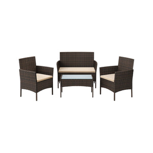 Sitzgruppe Rattan Gartenbank Gartensessel Gartentisch 4-teilig Rattan Natur