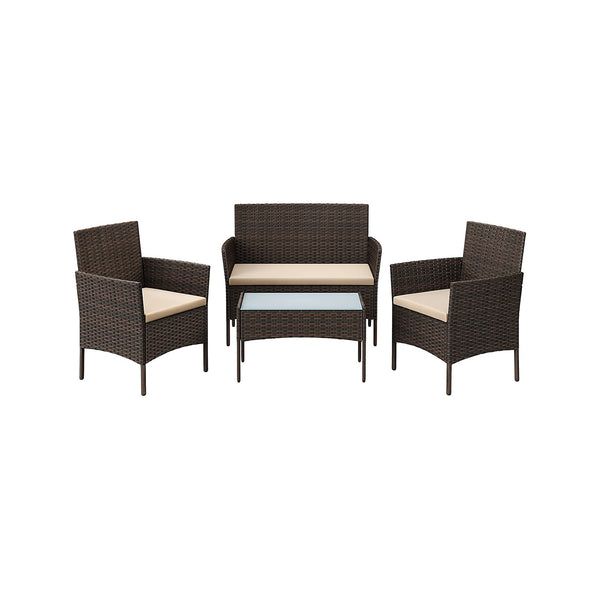 Sitzgruppe Rattan Gartenbank Gartensessel Gartentisch 4-teilig Rattan Natur