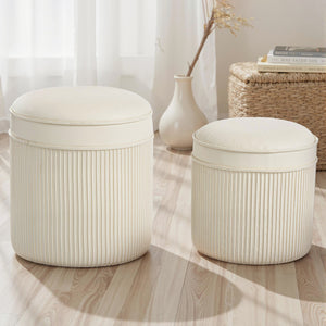Sitzhocker rund 2er Set mit Stauraum Samtoptik cremeweiss